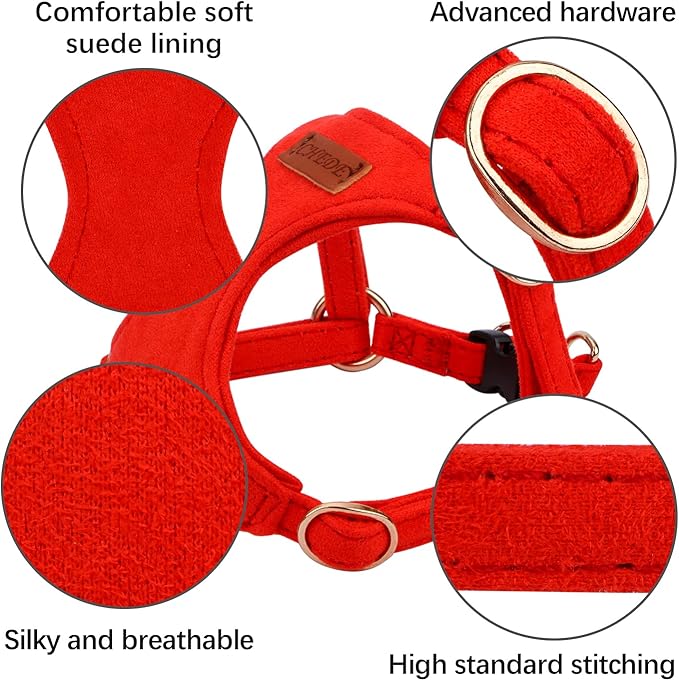 CHEDE No Pull Puppy Harness and Multifunction Dog Leash Set- 8 Colors Soft Adjustable No Choke Escape Proof Cute,Lightweight Pet Vest Harness for Small and Medium Dog (XXS, Red)