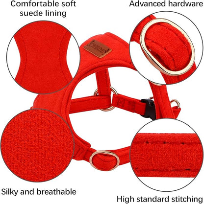 CHEDE No Pull Puppy Harness and Multifunction Dog Leash Set- 8 Colors Soft Adjustable No Choke Escape Proof Cute,Lightweight Pet Vest Harness for Small and Medium Dog (XXS, Red)