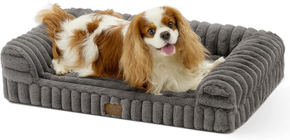 COZY KISS Cute Dog Bed for Small Dogs, Faux Rabbit Fur Orthopedic Foam Dog Bed with Sides, Removable Washable Cover & Waterproof Lining, Comfortable Pet Couch, Grey (30" L x 20" W x 6" Th)
