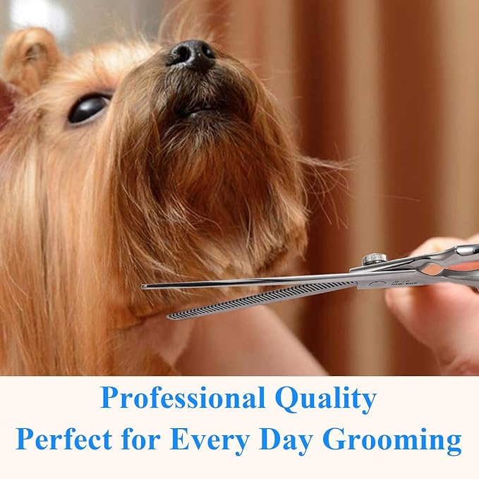 JASON Left Handed 7" 50 Teeth Blending Dog Grooming Scissor, Ergonomic Cats Grooming Thinning Shears Pets Trimming Kit with Offset Handle and a Jewelled Screw, Sharp, Comfortable Blender Christmas