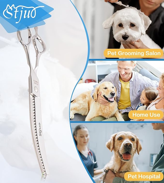 Stjuo Professional Dog Grooming Scissors, Japanese 440C Stainless Steel, 62 HRC Hardness (Curved Chunker, 7.5'')