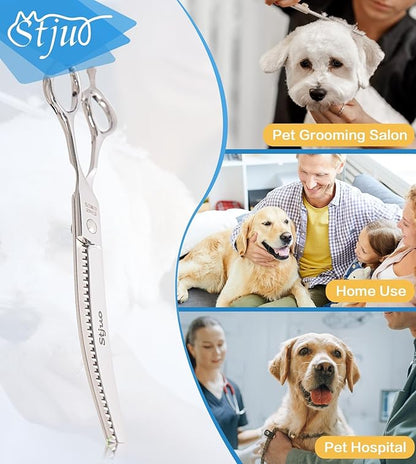 Stjuo Professional Dog Grooming Scissors, Japanese 440C Stainless Steel, 62 HRC Hardness (Curved Chunker, 7.5'')