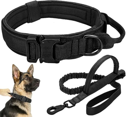 Tactical Dog Collar Leash Set, Adjustable Military Training Nylon Collar Dog Training with Control Handleand Metal Buckle, Dog Collar for Medium Large Dogs (Black,XL)