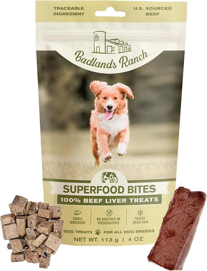BADLANDS RANCH by Katherine Heigl – Superfood Bite Freeze-Dried Raw Beef Liver Dog Treats – High Protein Single-Ingredient Snacks for Training, Rewards & Daily Wellness
