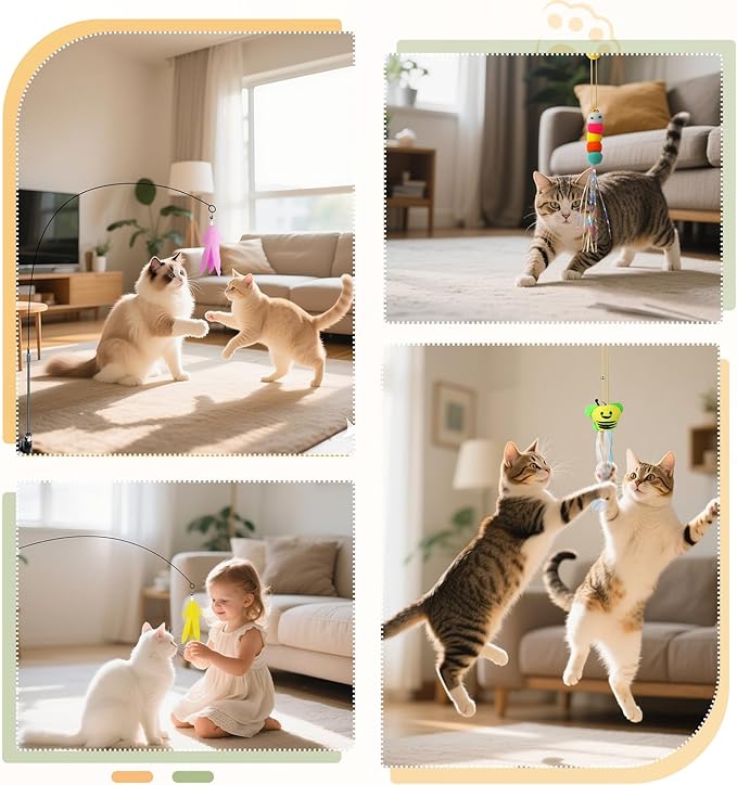 SUNSHINETOP Cat Wand Toy, Interactive Kitten Feather Toys Self Play, Cat Teaser for Indoor Cats Reusable Suction Cup Toys for Indoor Cats Kittens Play Exercise