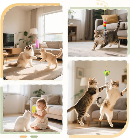SUNSHINETOP Cat Wand Toy, Interactive Kitten Feather Toys Self Play, Cat Teaser for Indoor Cats Reusable Suction Cup Toys for Indoor Cats Kittens Play Exercise