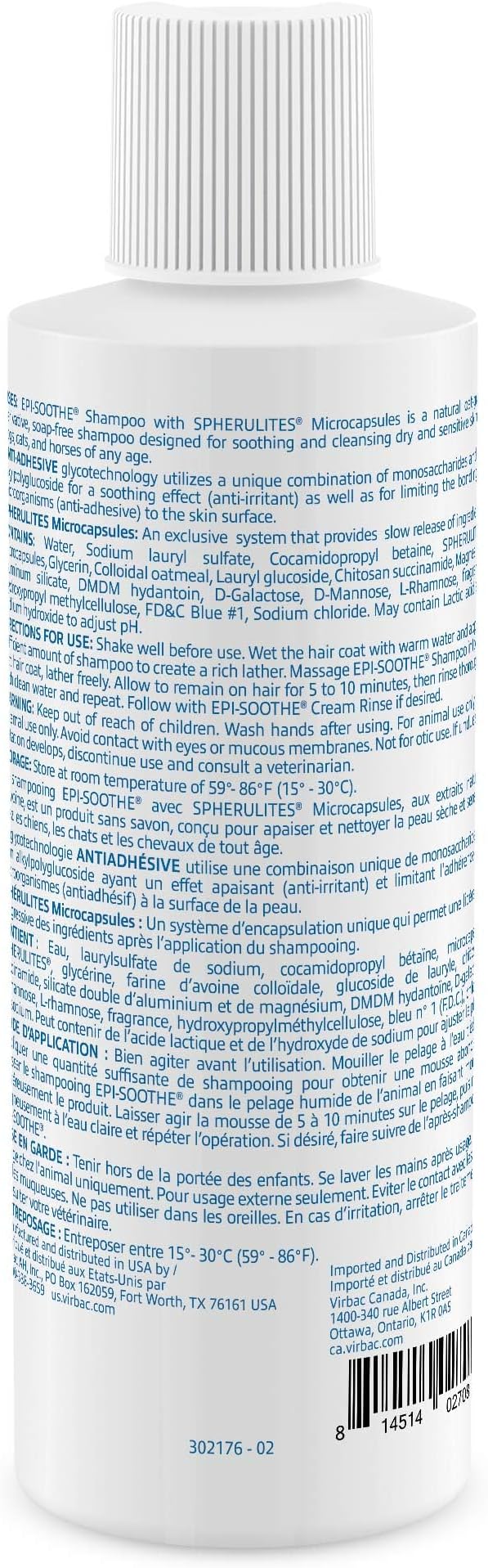 Virbac Epi-Soothe Pet Shampoo For Dogs, Cats & Horses (8 oz) - For Dry or Sensitive Skin