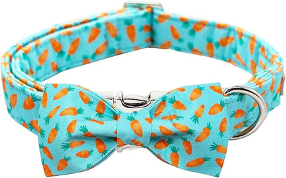 Easter Dog Collar with Bow Tie - Adjustable Easter Carrot Dog Collar Designer Bowtie Collar Metal Buckle Puppy Collars for Small Medium Large Dogs XS