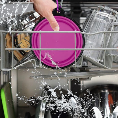 Dog Bowl Pet Collapsible Bowls, 2 Pack Collapsible Dog Water Bowls for Cats Dogs, Portable Pet Feeding Watering Dish for Walking Parking Traveling with 2 Carabiners (Small, Pink+Purple)