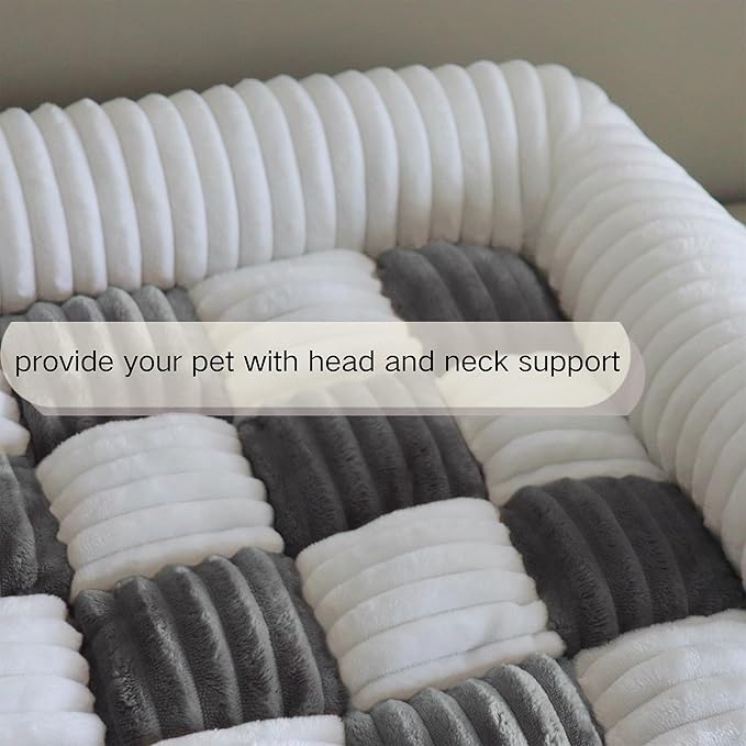 Couch Covers for Dogs and Cats, Fuzzy Dog Sofa bed with Cream Square Plaid, Plush Pet Couch Cover Bed, Thickened Quilted Furniture Protector Mat for Large Medium Pets (Dark Grey 27.56"*27.56")