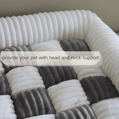 Couch Covers for Dogs and Cats, Fuzzy Dog Sofa bed with Cream Square Plaid, Plush Pet Couch Cover Bed, Thickened Quilted Furniture Protector Mat for Large Medium Pets (Dark Grey 27.56"*27.56")