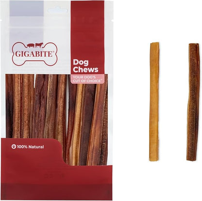 GigaBite Single Ingredient All Natural Free Range Bully Treats and Chews - Bully Sticks/Bladder Sticks/Beef Esophagus by Best Pet Supplies - Bully Sticks (Medium Half-Cut 6"), Pack of 20