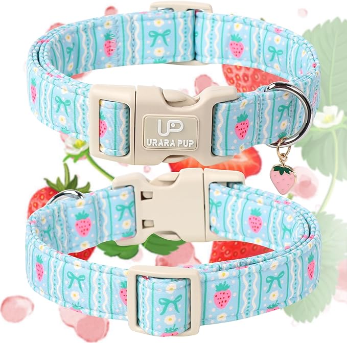 UP URARA PUP Dog Collar-Adorable Spring/Summer Puppy Collars-Adjustable Strawberry Pet Collar for Small,Medium,Large Dogs