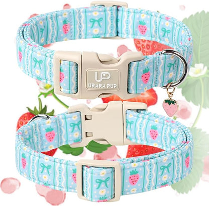 UP URARA PUP Dog Collar-Adorable Spring/Summer Puppy Collars-Adjustable Strawberry Pet Collar for Small,Medium,Large Dogs