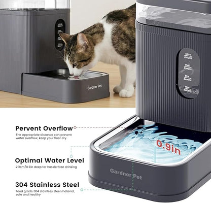 Gardner Pet 1.7 Gallon Automatic Dog Water Bowl Dispenser 6.5L Gravity Water Feeder with Stainless Steel Bowl & Maifan Stone Filter, BPA-Free for for Cats and Dogs (Grey, 1.7 Gallon)