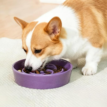 TRUVIC Ceramic Slow Feeder Dog Bowls, 1.5 Cup Puzzle Slow Feeder Bowls for Fast Eaters, Ceramic Dog Food Dish no Black Chin, Puzzle Bowl for Medium Dogs, Purple