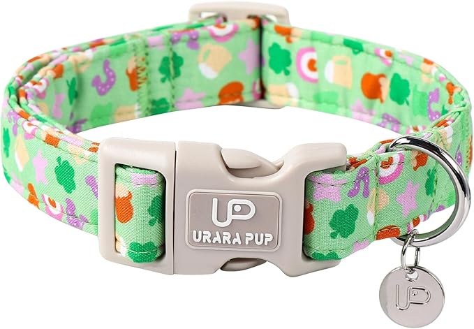 St. Patrick's Dog Collar, Cotton St. Patricks Clover Collar for Puppy Girl Boy Dog or Cat, Lucky Shamrock Dog Collar with Metal Buckle, Spring Green Collars for Dogs