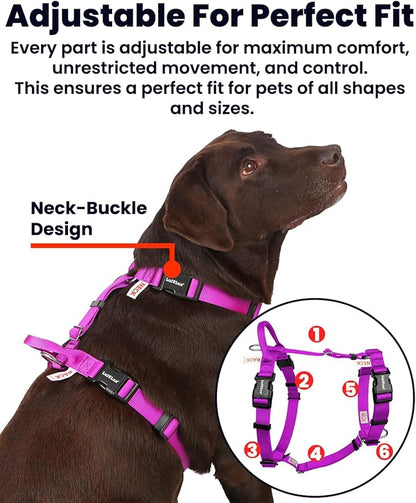 Non-Restrictive No Pull Dog Harness, Neck Buckle Design, Back Handler, Easy Walk Freedom Harness Keep Balance, Sewn-in Instructions Labels, for Large Dogs Chest(25-35 inches), Purple