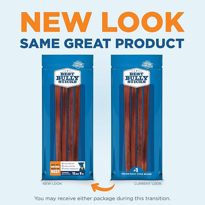 Best Bully Sticks 12 Inch Bully Sticks - 8 oz (Pack of 1) - Natural Grass-Fed, Grain and Rawhide Free, Perfect for Medium or Large Canines