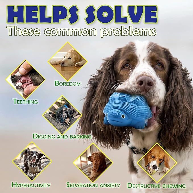 Indestructible All-Rubber Squeaky Dog Toy for Aggressive Chewers, Tough Durable Chew Toy for Medium & Large Breeds, Safe One-Piece Turtle Design, Teeth Cleaning & Boredom Relief