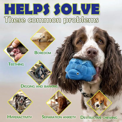 Indestructible All-Rubber Squeaky Dog Toy for Aggressive Chewers, Tough Durable Chew Toy for Medium & Large Breeds, Safe One-Piece Turtle Design, Teeth Cleaning & Boredom Relief