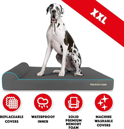 The Dog’s Bed Orthopedic Headrest Dog Bed XXL Grey/Blue, Memory Foam, Pain Relief for Arthritis, Hip & Elbow Dysplasia, Post Surgery, Lameness, Waterproof Washable Cover, Veterinary Approved