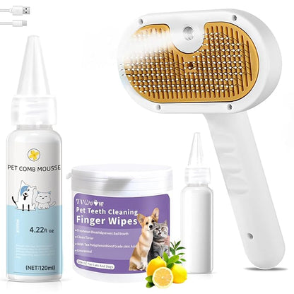 Pet Steam Brush for Dog & Cat – shower bath brush – Steam for Shedding & Grooming Water Brush for Long & Short Haired Pets Spritz Defur Comb 3-in-1 Spray Hair Removal Comb Includes