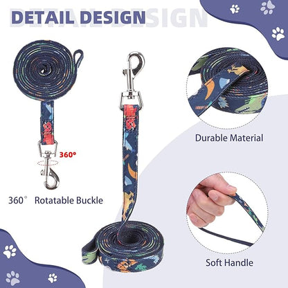 KOOLTAIL Dog Harness and Leash Set for Small Medium Dogs, Step in No Pull Soft Mesh Dog Harness Comfort Padded Pet Vest, Adjustable Reflective Easy Walking Puppy Cats Harnesses Training, Dinosaur M