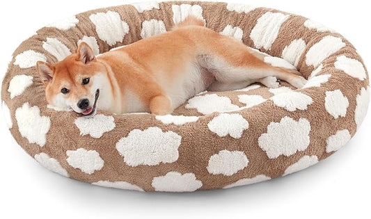 JOEJOY Donut Dog Bed Medium Size Dog, Cute Round Calming Pet Bed with Removable Washable Cover, Orthopedic Puppy Bed with Jacquard Shaggy Plush & Non Skid Bottom
