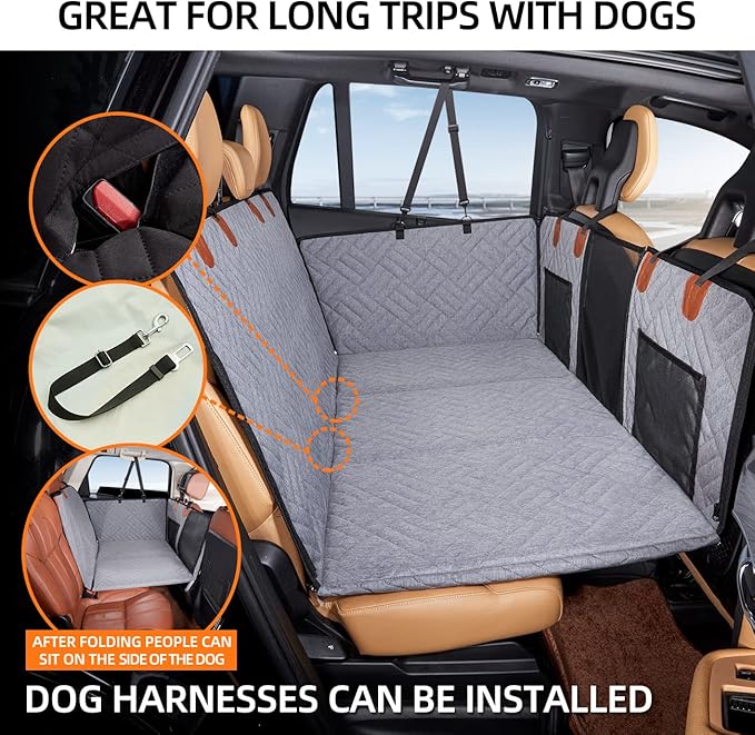 YJGF Back Seat Extender,Dog Seat Cover for Back Seat,Hard Bottom Car Seat Cover for Dogs,Dog Hammock for Car,Back Seat Pet Cover for Dogs（Grey,for Car/SUV/Small Truck）