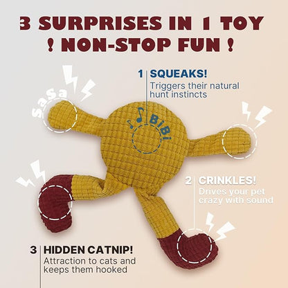 FURETTICO Squeaky Dog Chew Toy Teething Interactive Plush Stuffed Toys with Squeaker Crinkle Paper for Small Medium Breed Tough Durable Funny Pet Supplies Ideal Puppy Cats Gifts - Waffle Doll, Medium