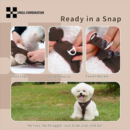 Adjustable Dog Harness with Leash, Reflective Mesh, No-Pull Design，Matching Lead Rope (Brown, XXXS)