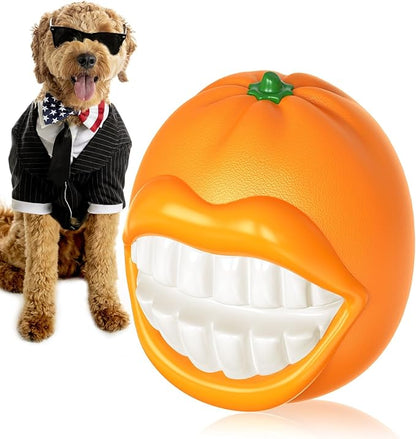 Indestructible Dog Squeaky Ball - Tough Chew Toy for Aggressive Chewers, Medium/Large Dogs Fetch Toy for Indoor, Outdoor & Water Play - Orange