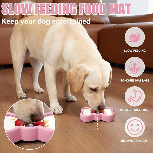 Lick Mat for Dogs, Animire Anti-Spilled Bow Tie Lick Bowls for Anxiety Relief, Silicone Slow Feeder Licking Pad with Suction Cups, Freezeable Dog Enrichment Toy for Boredom and Distraction(Pink,S)
