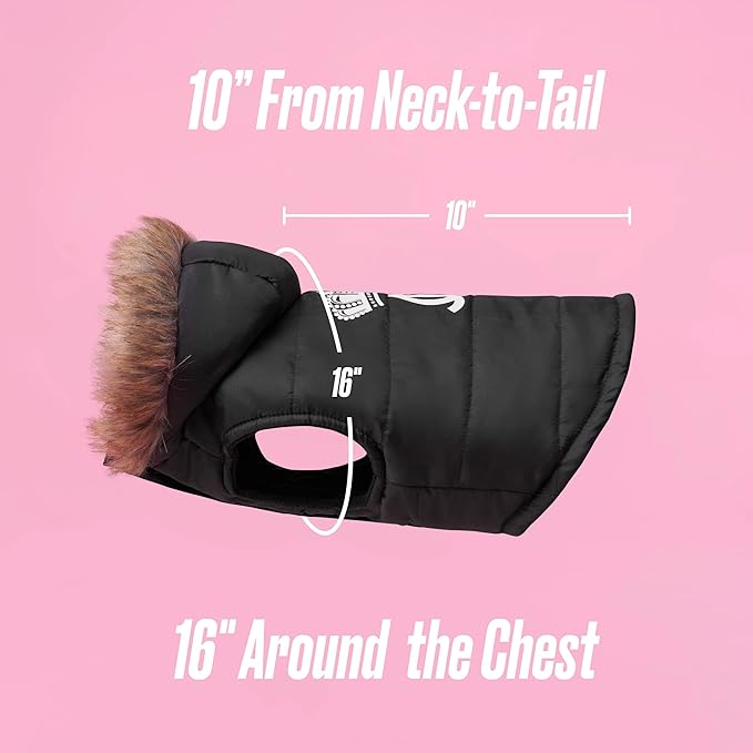 Juicy Couture Faux Fur Hooded Pet Jacket for Dogs and Cats - Black - Extra Small/Small