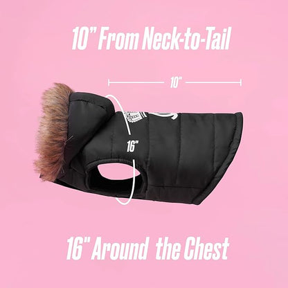 Juicy Couture Faux Fur Hooded Pet Jacket for Dogs and Cats - Black - Extra Small/Small