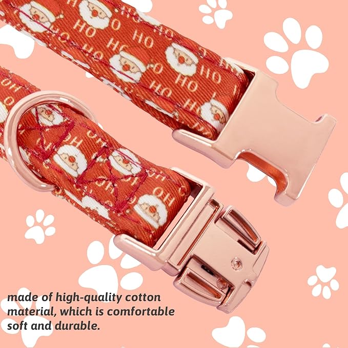 Christmas Dog Collar and Leash Set Girls Adjustable Puppy Collars with Christmas Bow Tie for Small Medium Large Female Dogs, Red Santa Claus, S