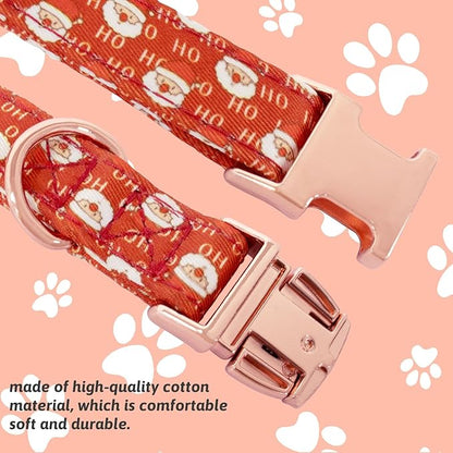 Christmas Dog Collar and Leash Set Girls Adjustable Puppy Collars with Christmas Bow Tie for Small Medium Large Female Dogs, Red Santa Claus, S