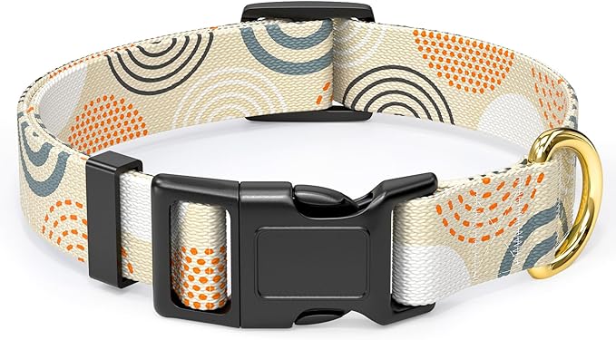 Rnivvi Dog Collar for Small Dogs, Cute Heavy Duty Adjustable Puppy Collar with Quick Release Buckle for Girl & Female, Pet Accessories for Walking Running, S Length 3/4" Width, Modern Circle Art