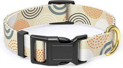 Rnivvi Dog Collar for Small Dogs, Cute Heavy Duty Adjustable Puppy Collar with Quick Release Buckle for Girl & Female, Pet Accessories for Walking Running, S Length 3/4" Width, Modern Circle Art