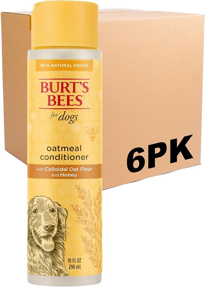 Burt's Bees for Pets Oatmeal Dog Conditioner with Colloidal Oat Flour and Honey, 95% Natural Origin Formulas, Gentle Canine Conditioning for Itchy Dogs, 6pk, 10 oz