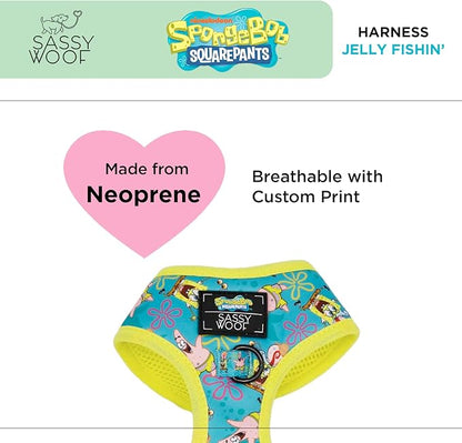 Sassy Woof Dog Adjustable Harness - Spongebob Squarepants™ Jelly Fishin' - XS, Breathable Mesh, No Pull Design with Two D-Rings, Patented Design, Perfect for Small Dogs - Officially Licensed