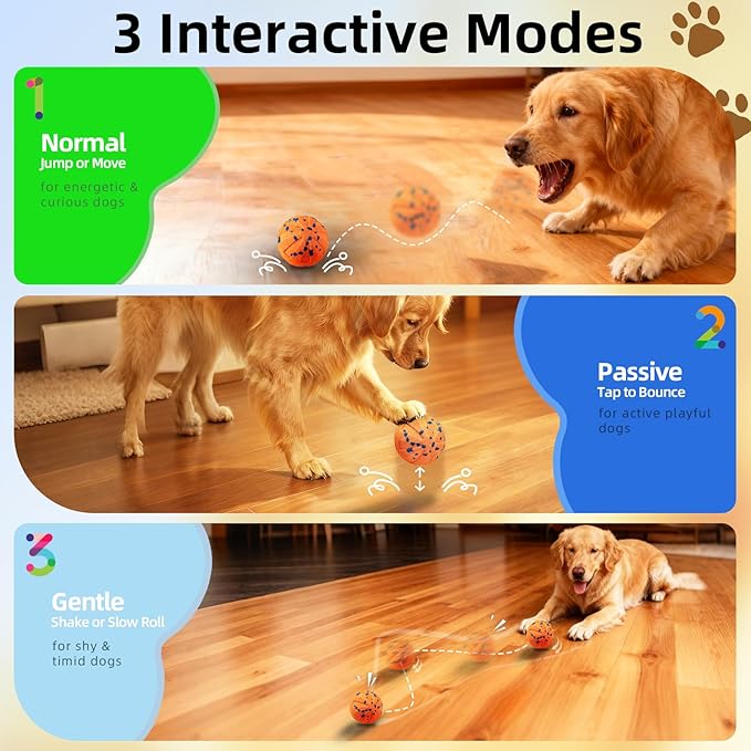 Interactive Dog Toys Ball, Automatic Moving, Bouncing Chew Toys, E-TPU Material, Suitable for Large and Medium-Sized Dogs, Used for Boredom Relief and Daily Training, USB Rechargeable