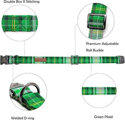 Lionheart Glory St. Patrick's Day Collar, Green Plaid Pink Collar for Large Dogs - Adjustable Heavy-Duty Pet Gift