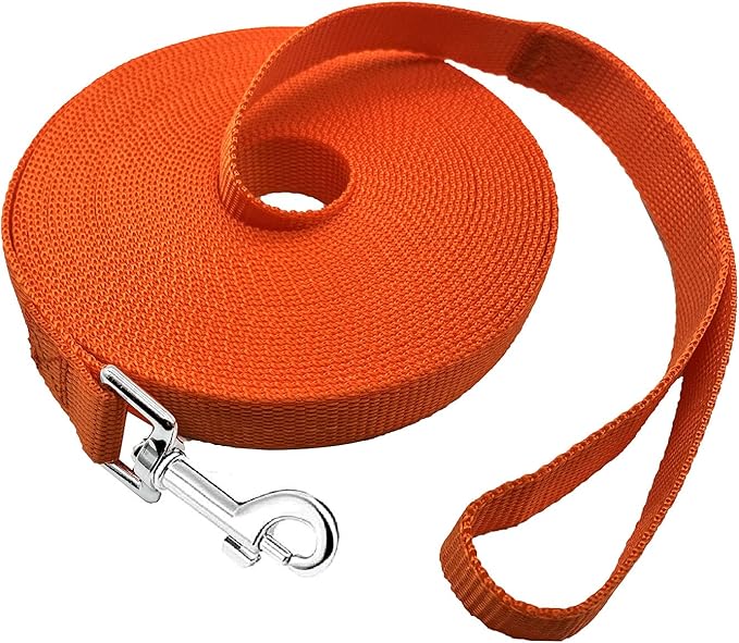 PETGOGO 15ft 20ft 30ft 40ft 50ft Long Dog/Puppy Lead Obedience Recall Training Dog Leashes for Small Medium Dogs Camping, Training, Play, or Backyard (Orange, 1" x 50FT)