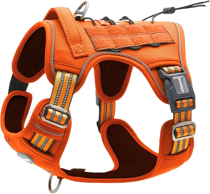 AUROTH Tactical Dog Harness for Large Dogs No Pull Adjustable Pet Harness Reflective K9 Working Training Easy Control Pet Vest Military Service Dog Harnesses Orange M