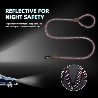 Mile High Life Rope Leash with Genuine Leather Connection, 6 FT/5 FT/4 FT, Heavy Duty Leash for Small Medium & Large Dogs (Hot Pink,48 Inch)