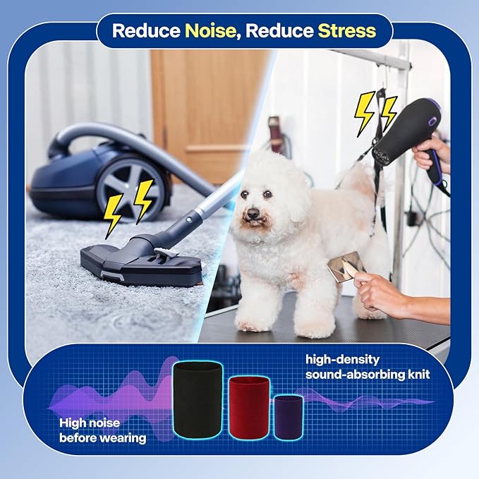 3 Pack Bundle (S, M, L) Dog & Cat Calming Band Cat Anxiety Relief Cover,Double Layer Thickened Elastic Neck Band Ear Muffs for Anxiety Relief/Noise Protection,Grooming,Thunder,Fireworks