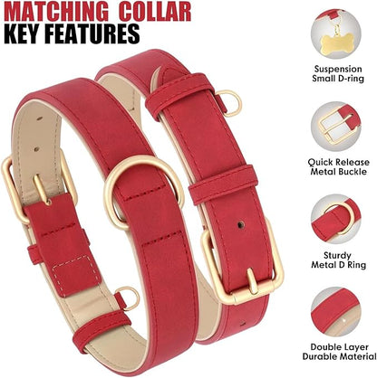 Beirui Soft Padded PU Leather Dog Collar and Leash Set, Durable Dog Leash and Collar Set with Metal Buckle, Breathable Pet Collars with 4FT Leash for Medium Dogs(Red, Neck 13-17")