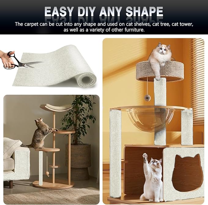 2Pack Total 78.7"x15.8" Cat Scratch Mat for Cat Couch Furniture and Wall Protector | Trimmable Self-Adhesive Carpet Climb Cat Scratcher for Covering Cat Tower and Replacement Pads (OffWhite)